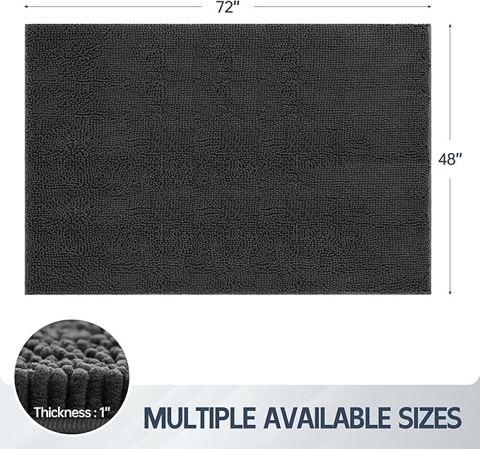 Futurwit Dog Door Mat for Muddy Paws, 72" x 48" Chenille Absorbent Front Door Mat Inside, Large Runner Mud Mat for Dogs, Trap Dirt Washable Non Slip Outdoor Indoor Entrance Doormats, Grey