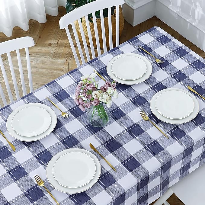Romanstile Square Vinyl Tablecloth, 100% Waterproof Oil-Proof Checkered Plastic Table Cloth, Heavy Duty Wipeable Table Covers for Dining, Camping, Picnic, Outdoor - 60 x 60 Inch, Blue Checkered