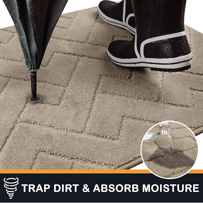PURRUGS Dirt Trapping Door Mat 24" x 84", Non-Slip Machine Washable Entry Rug, Dog Doormat, Indoor Front Door Mat, Super Absorbent Entryway Rug for Muddy Shoes & Paws, Taupe