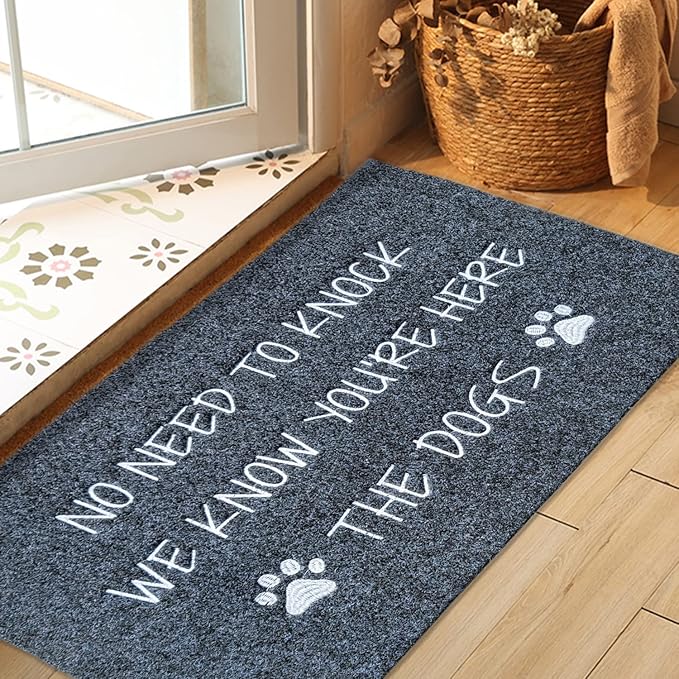 Large Welcome Mat for Front Door Doormat Rubber Non Slip Backing Funny Text Doormat Indoor Door Mat Dog Mat for Entryway Front Door Porch 24x36 Gray