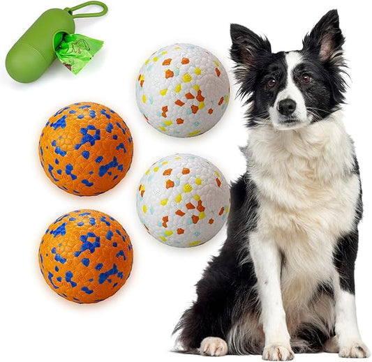 POUPUA 4-Pack Super Bouncy Dog Balls — Lightweight & Safe (Won’t Hurt Dogs), Indestructible Tennis Balls for Aggressive Chewers, Durable Floating Fetch Toys for Small & Medium Dogs