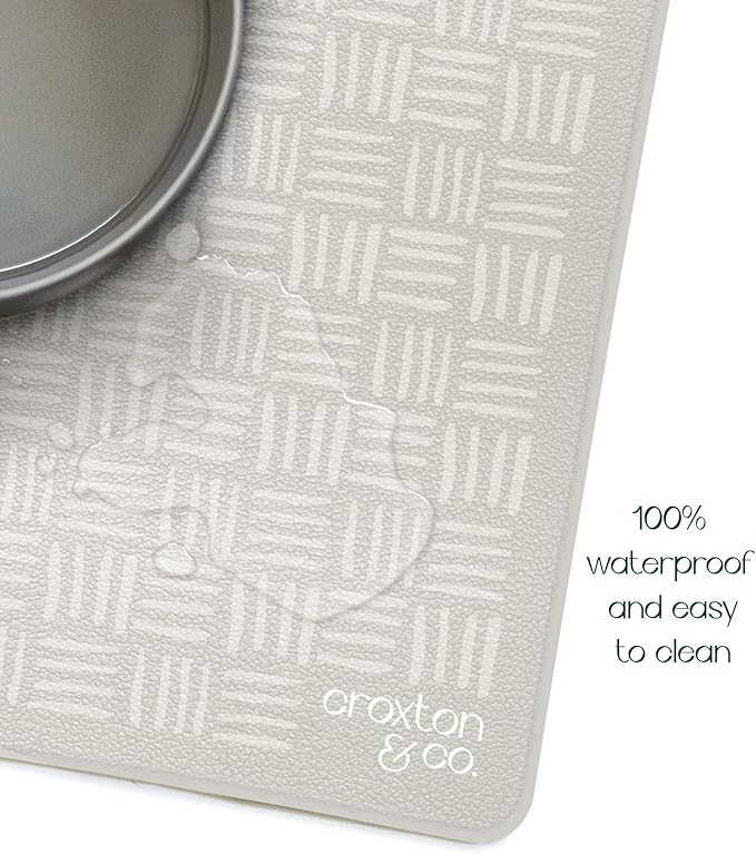 CROXTON & CO. Non-Slip Faux Leather Pet Feeding Mat for Dog Bowls | Large Bowl Mat for Food and Water | Durable, Easy-to-Clean Pet Food Mat for Floors | Size: 16.5"x18"