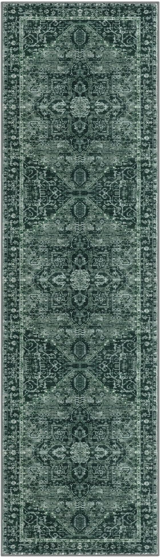 KOZYFLY Long Runners for Hallways 3x10 Ft Washable Kitchen Rug Faux Wool Printed Stair Runner Floor Carpet for Bedroom Entryway Stairs Kitchen Hall Indoor Use, Dark Green
