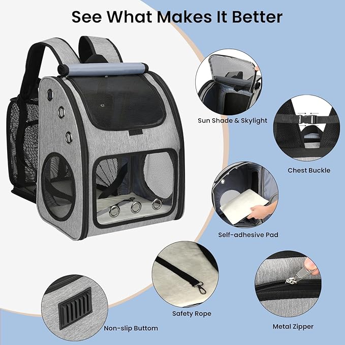 Expandable Pet Carrier Backpack, Airline Approved Cat & Dog Backpack Carrier, Soft-Sided Travel Backpack with 4 Entrances, Breathable Ventilated Design, Holds up to 25 lbs