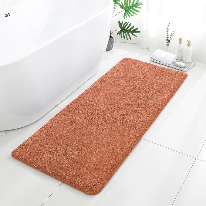 Rust Bathroom Rugs Runner 24"x60" - Long Large Bath Mat, Soft Non Slip Absorbent Microfiber Bathroom Rug, Washable Plush Floor Mat - Perfect for Bedside, Kitchen or Vanity Area