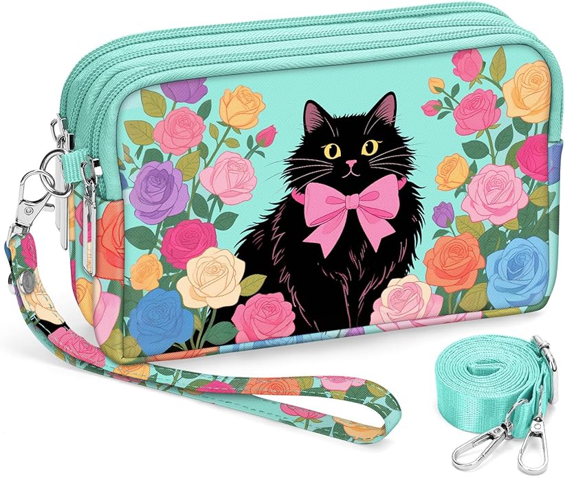 BIAOTIE Wristlet Purses for Women, Nylon Small Crossbody Bags with Adjustable Strap 3 Zipper Wristlet Wallet Phone Organizer
