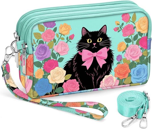 BIAOTIE Wristlet Purses for Women, Nylon Small Crossbody Bags with Adjustable Strap 3 Zipper Wristlet Wallet Phone Organizer