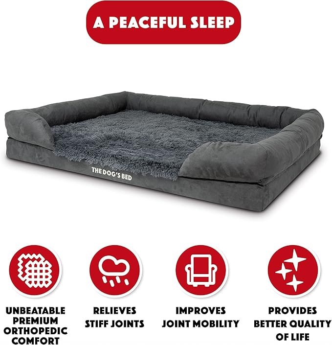 The Dog’s Bed Medium Oxford Grey, Memory Foam, Pain Relief: Arthritis, Hip & Elbow Dysplasia, Post Surgery, Lameness, Supportive, Calming, Waterproof Washable Cover