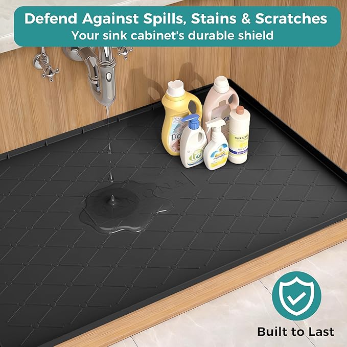 URMONA 25" x 22" Waterproof Silicone Mat in Multiple Sizes & Colors, Under Sink Mat for Kitchen & Bathroom, Pet Food Pad for Dogs & Cats, Kitchen Cabinet Liner, Multi-Purpose for Storage(Beige)