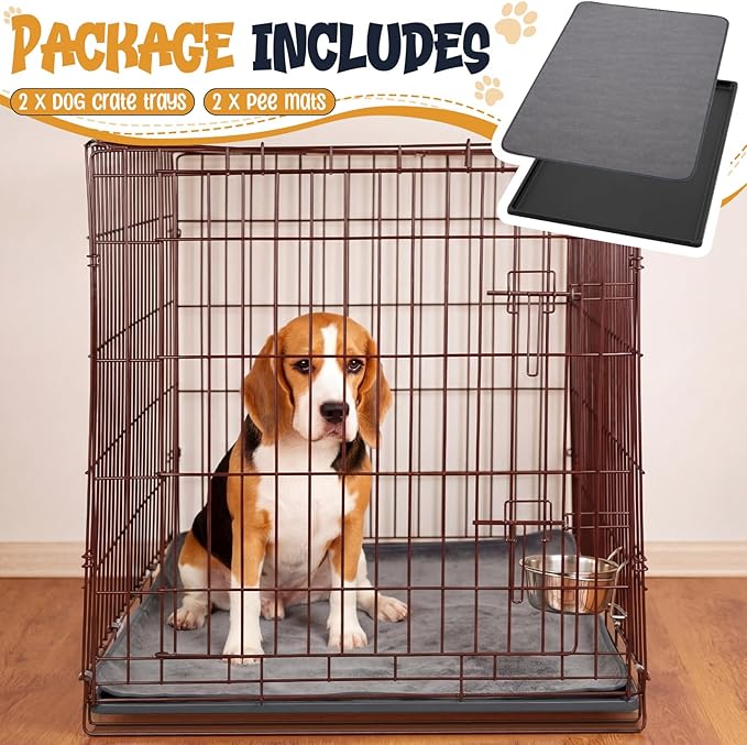 Weysat 2 Set Replacement Dog Crate Tray with Mat, 35.04" x 23.23" Under Crate Floor Protector, Kennel Pan and Reusable Waterproof Dog Pads Set for Chicken Poop Cat Bird Pet Bottom Liner
