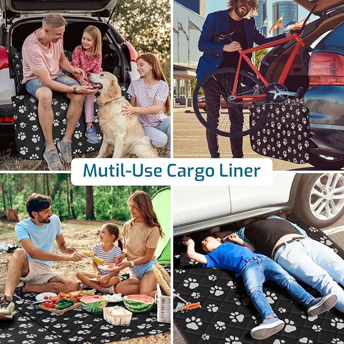 Veckle Extra Large SUV Cargo Liner for Dogs 106", Foldable Cargo Cover for Full-Size SUVs & Minivans, Waterproof Pet Trunk Mat with Bumper Flap, Non-Slip, Paw Print