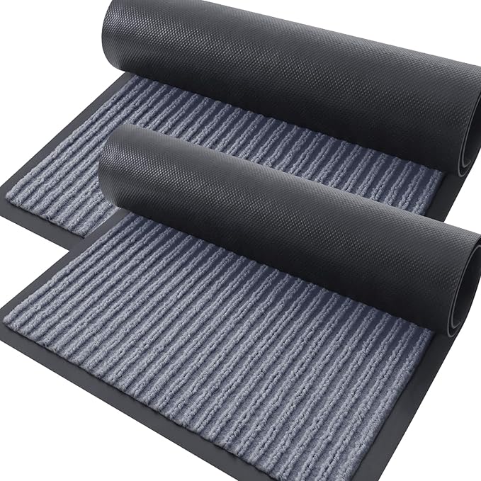 OLANLY Front Door Mat Indoor Outdoor Entrance, 2-Pack 59 x 23 Inch, Waterproof Heavy Duty Doormat, Fade Resistant, Low Profile, Easy Clean Patio Porch Welcome Floor Mats for Entry, Ash Grey