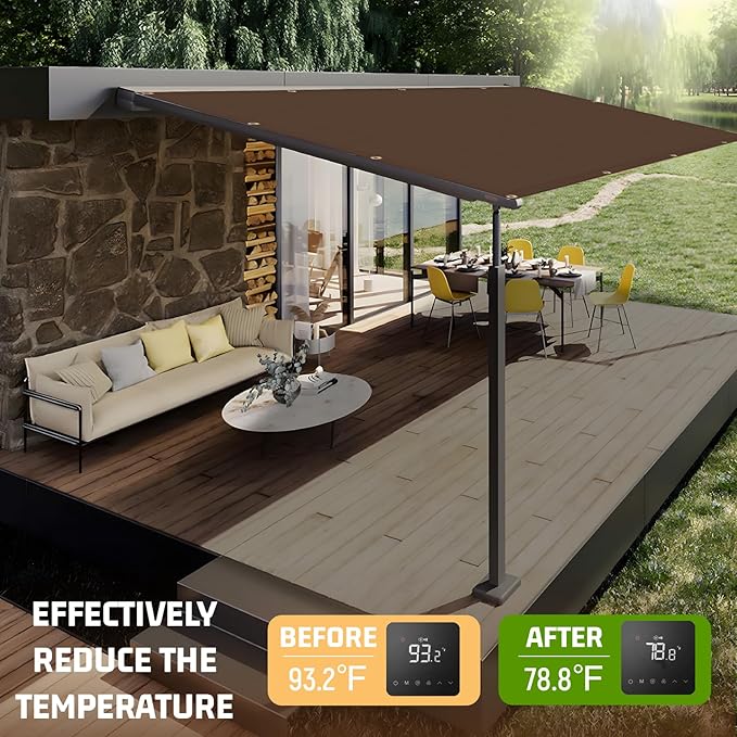 SUNNY GUARD Shade Cloth 10x16 FT Sun Shade Screen Fabric HC-060 Shade Cover Tarp with Grommets for Pergola Backyard Garden, Brown