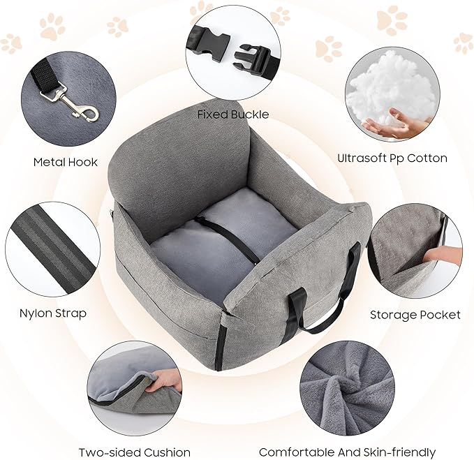 Dog Car Seat for Small/Medium Dogs.Water Repellent with Storage Pockets.Doubles as a Pet Travel Bed for Dogs Up to 40 lbs. Machine Washable Dog Carrier - Gray Schnauzer