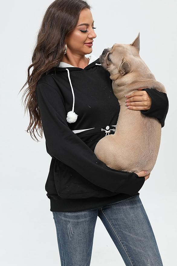 BOMBAXCEIBA Pet Pouch Hoodie Small Pet Carrier,Dog Cat Pouch Hoodie Sweatshirt Kangaroo Pocket Holder, With Ears Women's Fit