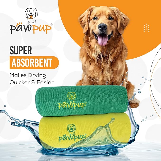 PAWPUP Dog Towels for Drying Dogs Super Absorbent Microfiber Pet Grooming Towel for Dogs, Cats and Other Pets (40 x 24 Inches, Yellow and Green)