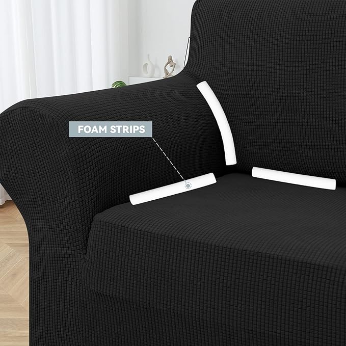 LURKA Stretch Oversized Sofa Slipcovers 1 Piece Couch Covers for 3 Cushion Couch Sofa Furniture Protector Full Sofa Covers with Elastic Bottom for Kids and Pet (X-Large, Black)