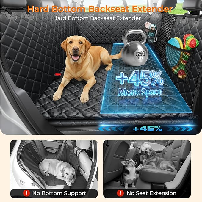 URPOWER Back Seat Extender for Dogs - Large Hard Bottom Dog Car Seat Cover Holds 550lbs, Waterproof Comfortable Dog Hammock Pet Bed with High-Density Foam Non-Slip Backseat Protector for Cars, SUVs