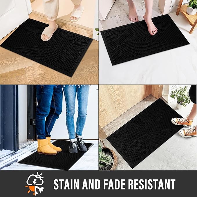 Sturdy Front Door Mat, Absorbent Muddy Dirt Resist Welcome Door Mats Outdoor Indoor, Stain and Fade Resistant, Non-Slip Backing Entry Mat Low Profile Doormat for Entryway, 72×24, Black