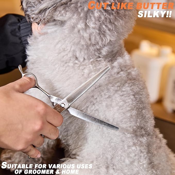 High-end Professional Dog Grooming Curved Thinning Scissors Teeth Blending Shears Pet Texturizing Thinner Blender Shears 7 Inch Extremely Very Sharp Made Of Stainless Steel Alloy For Dog Cat Groomer
