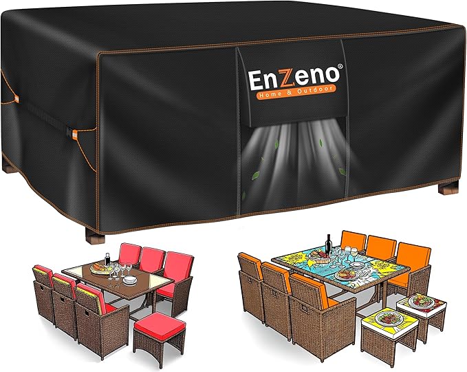 Enzeno Patio Furniture Set Cover Waterproof, Outdoor Dining Coffee Table Chair Covers Rectangular, Heavy Duty Outside Weatherproof Sectional Set Covers for Protection 74" L x 47" W x 28" H Black