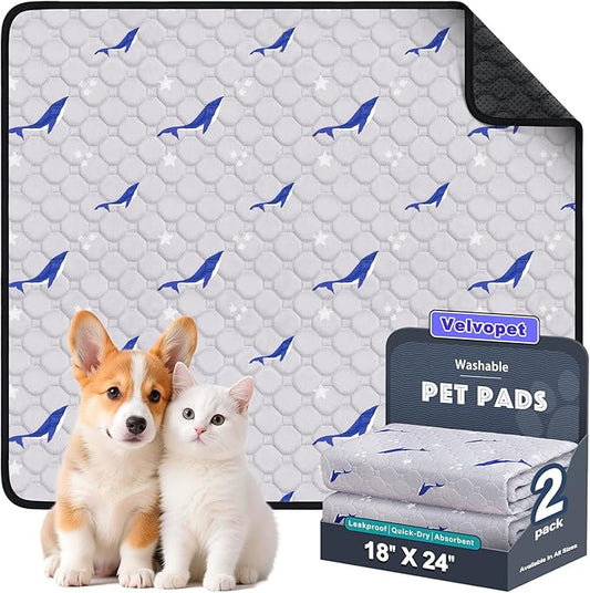 Washable Pee Pads for Dogs, 2 Pack Puppy Pads, Super Absorbent & Leakproof with Anti-Slip Bottom for Dog Training, Crates, Car, Pet Pee Pads, and Furniture Protection,18"x24"