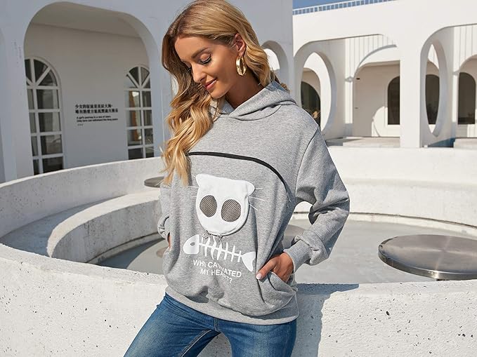 BOMBAXCEIBA Pet Pouch Hoodie Small Pet Carrier,Dog Cat Pouch Hoodie Sweatshirt Kangaroo Pocket Holder, With Ears Women's Fit