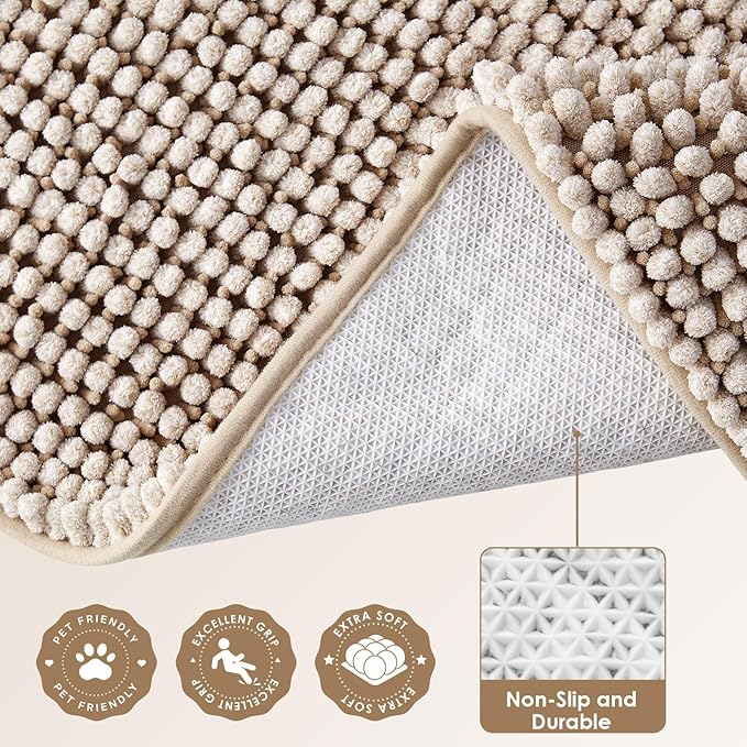 EHEYCIGA Super Absorbent Dog Door Mat for Muddy Paws 48x30 Inch Indoor, Front Doormat Outside Entrance, Quick Dry Chenille Washable Dog Crate Bed, Non-Slip Pet Rug Mud Mat Outdoor Entryway, Beige