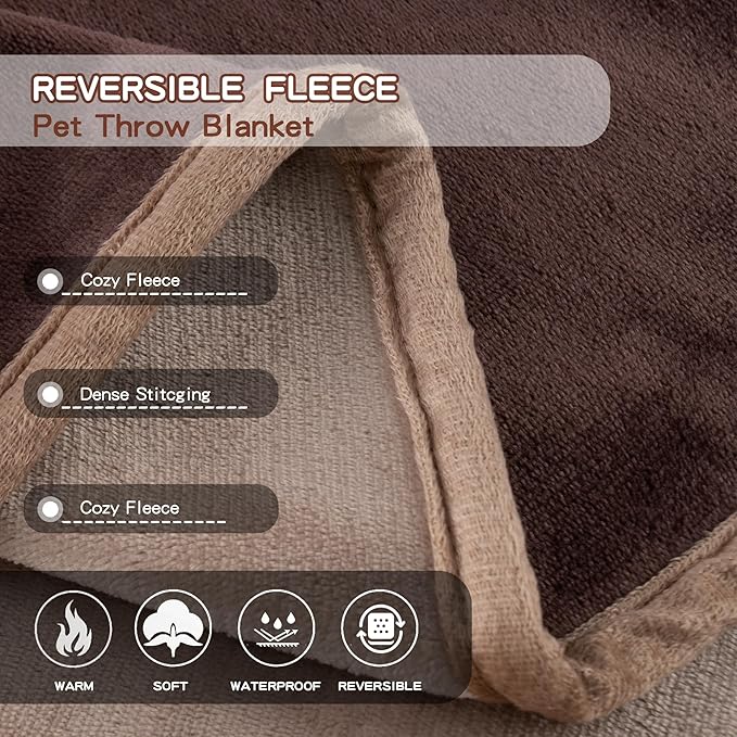 CAPT.SNOOZE Waterproof Dog Blankets Brown, 30"x40" Cat Blanket for Indoor Cats, Soft Fluffy Sofa Car Bed Protector, Reversible Leakproof Flannel Puppy Blanket for Small Medium Dogs