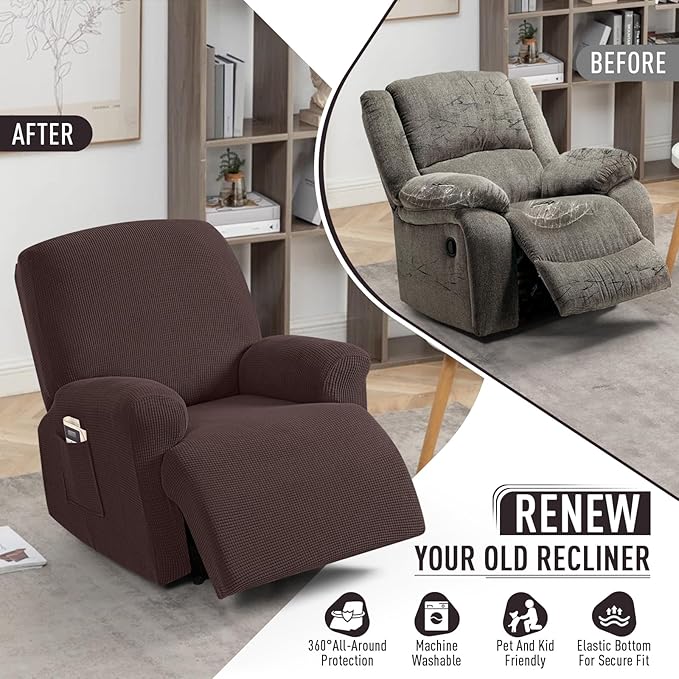 TAOCOCO Oversized Recliner Chair Covers, 1 Seater Streach Recliner Covers Soft Couch Protector Furniture Protector Covers with Elastic Chair Cover Jacquard Pattern (Dark Coffee)
