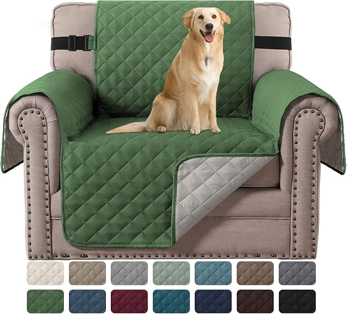 H.VERSAILTEX Water Resistant Dog Chair Cover Reversible Chair Couch Slipcover Quilted Furniture Protector with Elastic Strap Washable Chair Cover for Living Room(Armchair, Christmas Green/Beige)
