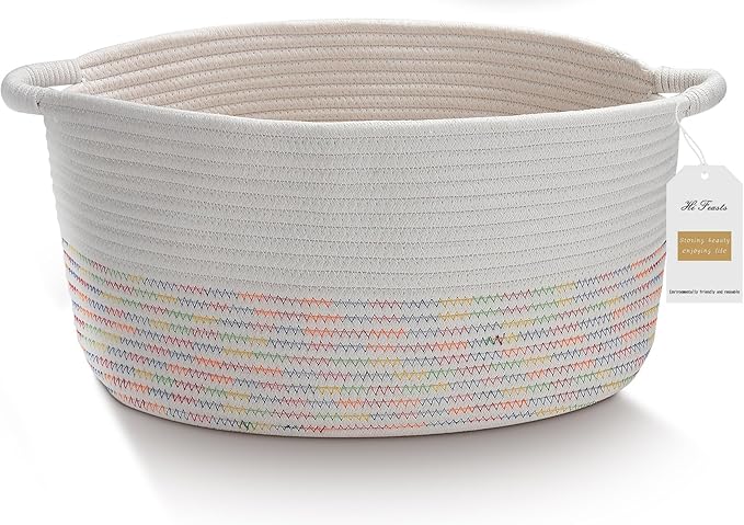 Medium Rope Basket with Handles, Medium Bohe Storage Basket, 17 "L x 12.5" W x 8.5 "H, Home Decor Organizer for Towels,toys, Books & Magazines