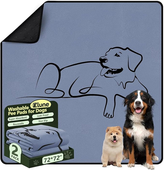 1 Pack Washable Pee Pads for Dogs 72"x72", Reusable Training Puppypads Absorbency Non-Slip & Leak-Proof for Pet Whelping Box Playpen Crate Sofa Bed Floors (Gray)