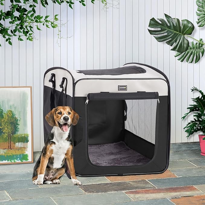 DONORO Dog Kennels and Crates for Medium Dogs, Portable Pop Up Indoor Pet Cage with Sturdy Wire Frame, Collapsible Travel Crate Soft Sided Cat Bag Escape Proof (Black, 28.0" L x 18.0" W x 22.0" H)