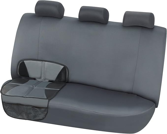 Kaiphy Car Seat Protector - Seat Protection Mat - Thick Padding - Durable, Waterproof Fabric, Leather Reinforced Corners & 3 Pockets for Handy Storage (2 Pack) Gray