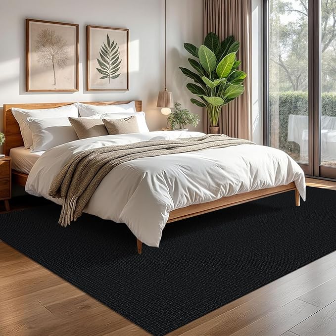 KOZYFLY Washable Area Rug for Living Room 6x9 Ft Non Slip Rubber Backed Bedroom Rug Braided Cotton Dining Room Rug, Large Floor Carpet for Living Room Dining Room, Black