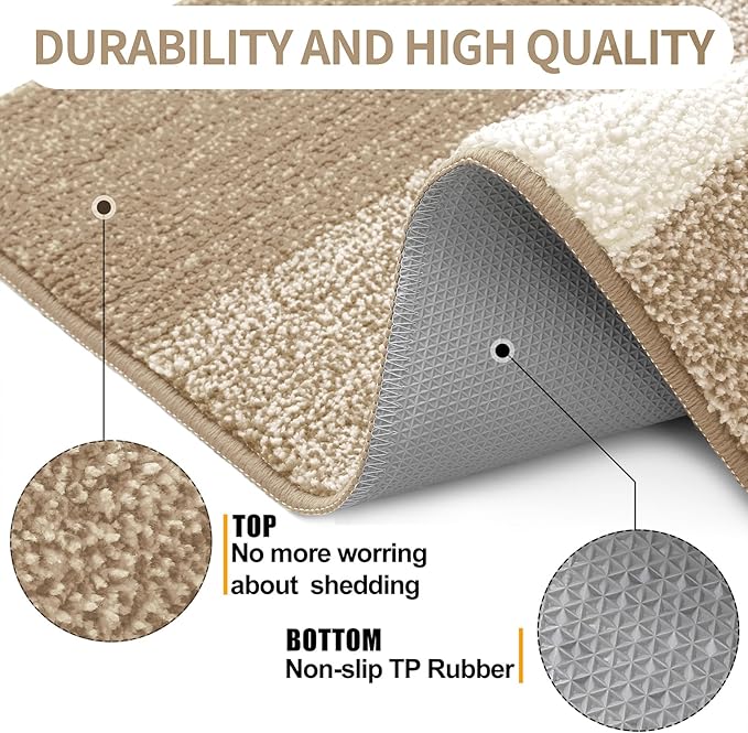 Kitinjoy Indoor Outdoor Door Mat, 40x32 Non-Slip Absorbent Dirt Trapper, Low-Profile Washable Inside Entrance Front Floor Mat, Sturdy Soft Entry Doormats for Entryway, Khaki