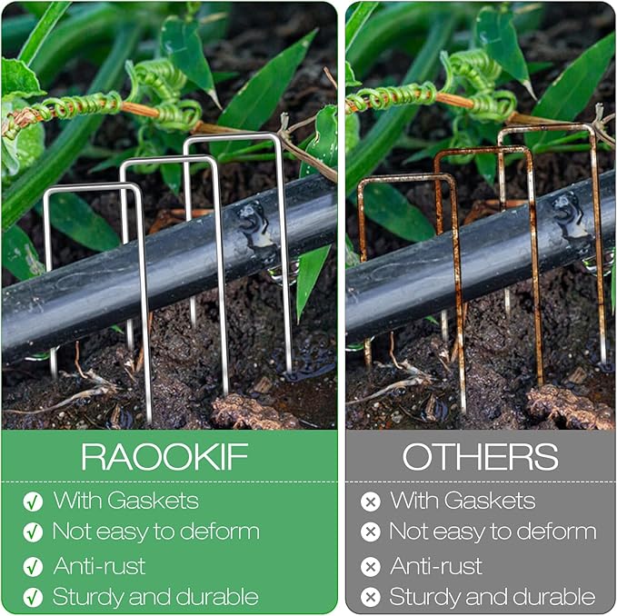 RAOOKIF Landscape Staples 12 Inch, 50 Pcs Galvanized Landscape Stakes with 50 Pcs Gaskets, 11 Gauge Heavy Duty U-Shaped Garden Staples for Weed Barrier Fabric, Tent, Lawn, Fence, Outdoor Decor