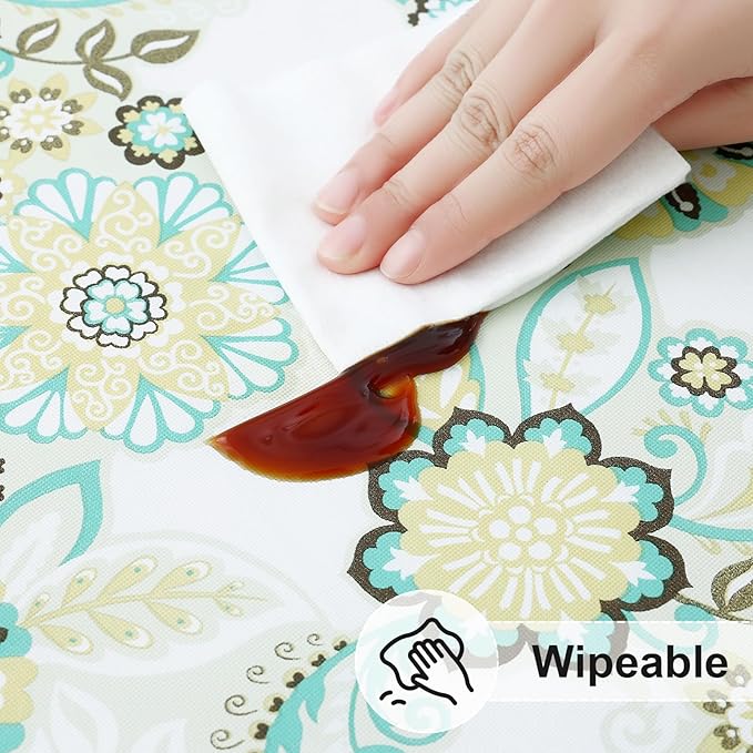 misaya Rectangle Vinyl Tablecloth, Fitted Table Cover, 100% Waterproof, Elastic Edge, Flannel Backing, Table Cloth Fit 8 Foot Folding Tables for Picnic, Camping, Outdoor (Paisley Flower, 30x96 inch)