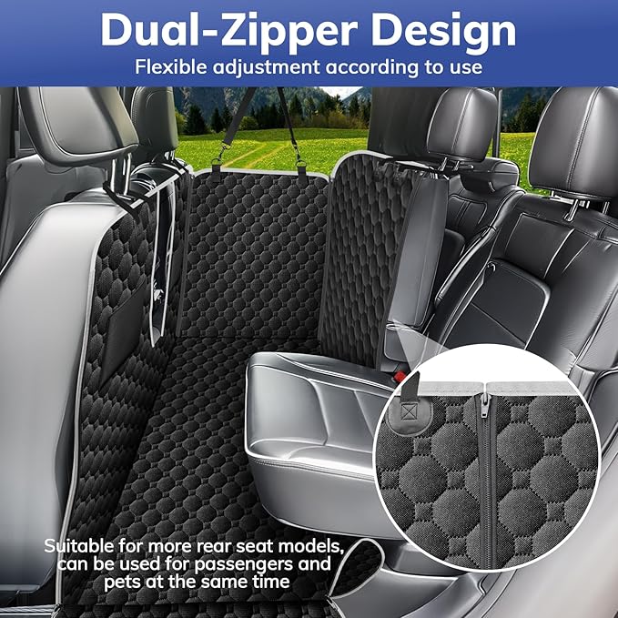 Mancro Back Seat Pet Cover for Dogs, Dog Hammock for Truck with Zipper Side Flap, Waterproof Covers for Full Size Crew Cab Trucks with Fold Up Seats, Fit for Ford F150, Dark Black, X-Large