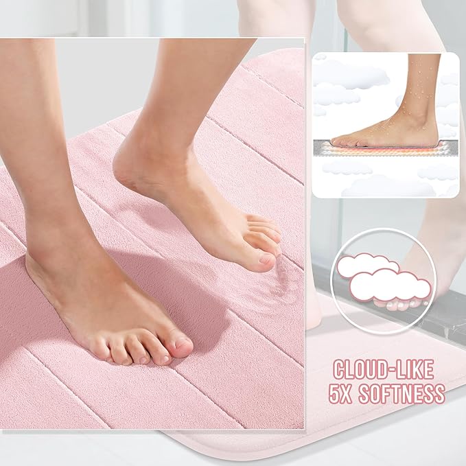 Yimobra Long Bath Mat 44"x24", Super Soft Quick Dry Memory Foam Bathroom Rug, Water Absorbent, Non Slip Backing Machine Washable for Tub Shower, Thick Comfort Support, Pink