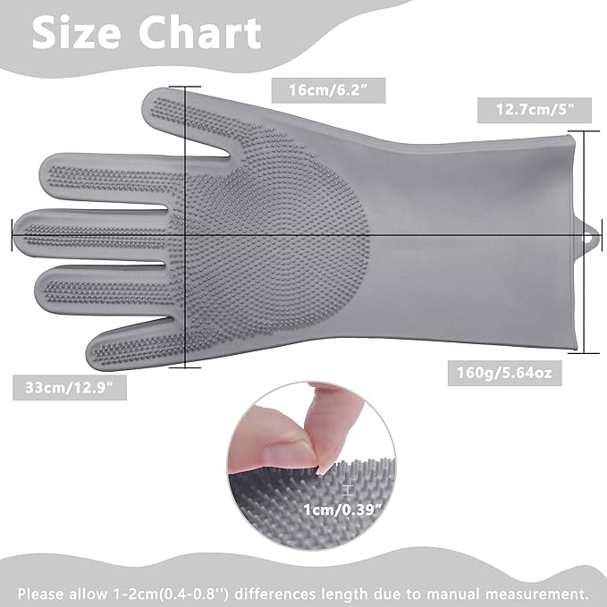 Maiiu Pet Grooming Gloves—Heat Resistant Dog Washing Gloves with High-Density Teeth, Dog Bath Scrubber with Enhanced Five Finger Design, Silicone Gloves for Dogs and Cats Bathing, Massage (Gray)