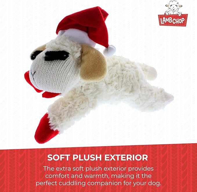 Multipet Holiday Lambchop with Santa Hat Plush Dog Toy, 10.5"