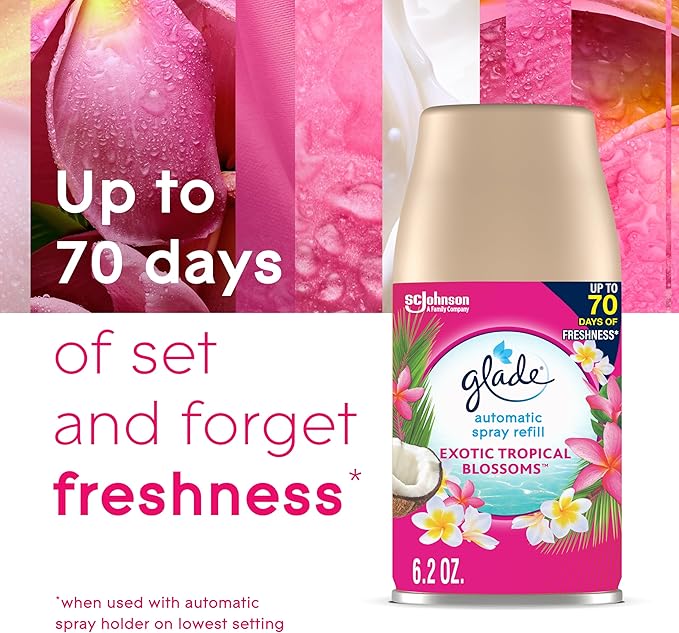 Glade Automatic Spray Refill and Holder Kit, Air Freshener for Home and Bathroom, Tropical Blossoms, 6.2 Oz, 2 Count