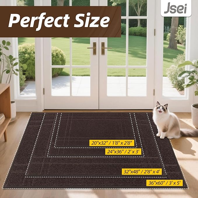 JSEI Entryway Rugs Doormat 36"x60", Non-Slip Dirt Trapper Door Mats Indoor, Washable Absorbent and Stain Resist Welcome Floor Mat for Front Door, Dog Door Mat, Muddy Wet Shoes & Paws, Brown