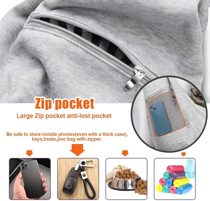 Tomkas Small Dog Sling Carrier - Zipper Pocket & Adjustable Strap - for 3-10 lbs Pets(Gray) Puppy