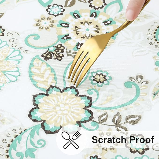 misaya Rectangle Vinyl Tablecloth, Fitted Table Cover, 100% Waterproof, Elastic Edge, Flannel Backing, Plastic Table Cloth Fit 4 Foot Folding Tables for Picnic, Outdoor (Paisley Flower, 24x48 inch)