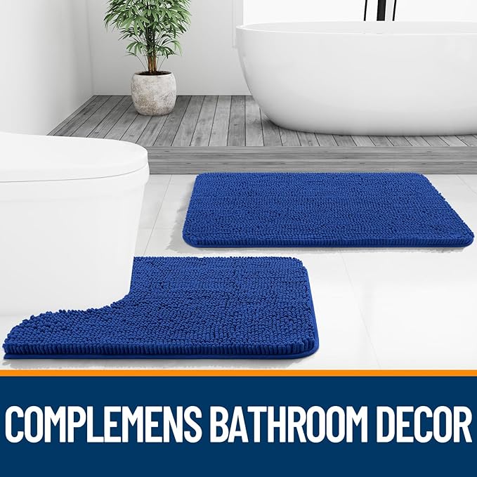 OLANLY Bathroom Rugs 59x24, Extra Soft Absorbent Chenille Bath Rugs, Rubber Backing Quick Dry, Machine Washable Bath Mats for Bathroom Floor, Tub and Shower, Home Decor Accessories, Royal Blue