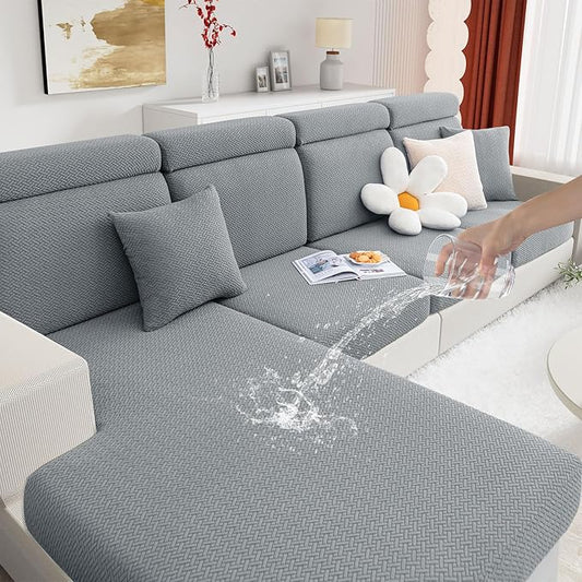 hyha Waterproof Couch Cushion Covers, Wear Resistant Couch Cover, Anti Slip Sofa Slipcovers Washable, Soft Thick Jacquard Furniture Protector for Pets Dog (1 Piece for Large, Light Grey)