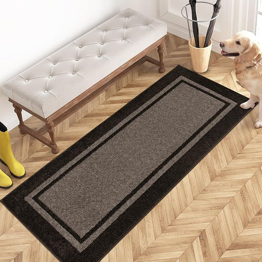 PURRUGS Dirt Trapping Door Mat 24" x 60", Non-Slip Machine Washable Entryway Rug, Entrance Mat, Indoor Front Door Mat, Super Absorbent Entry Rug for Muddy Shoes & Paws, Grayish Brown & Coffee